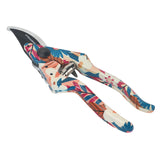 Garden tool set including garden shovel, three-tine rake, pruning shears, and protective gloves